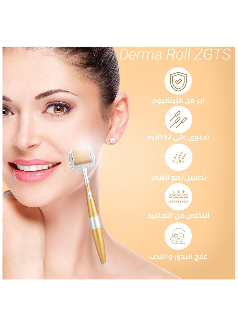 ZGTS Facial massage roller and skin treatment derma roller with micro-needle, size 1.00 mm, gold  - Image 2