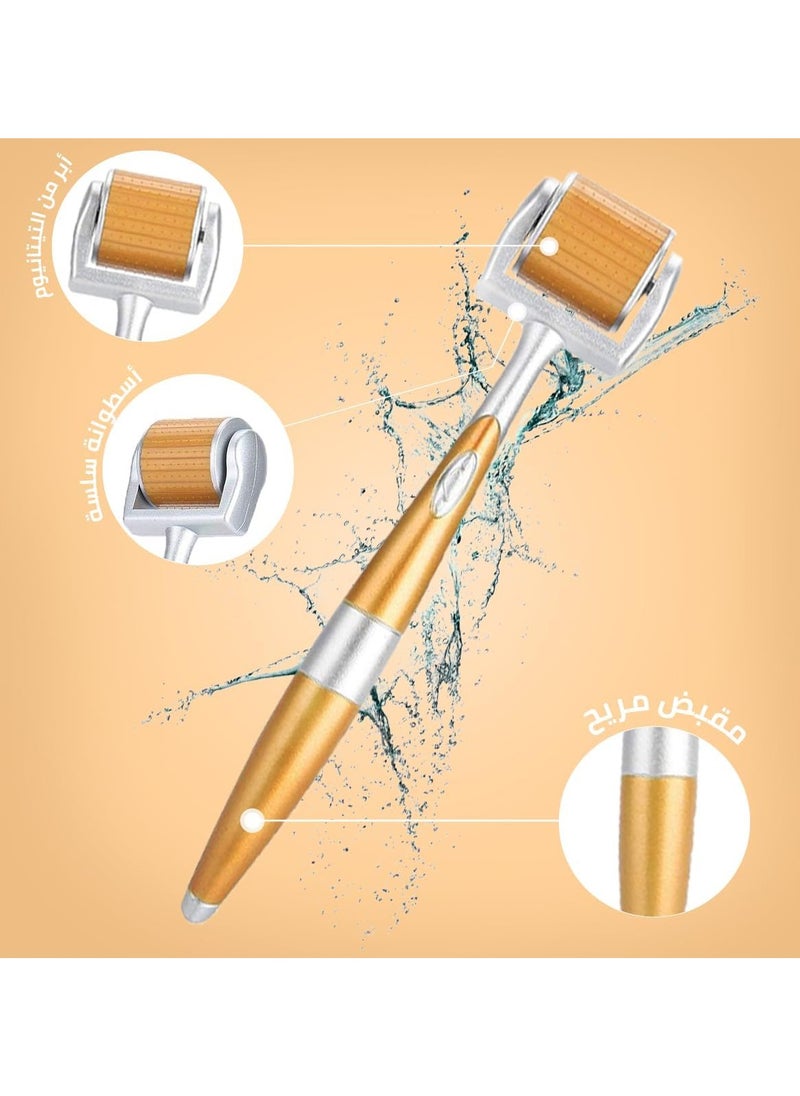 ZGTS Facial massage roller and skin treatment derma roller with micro-needle, size 1.00 mm, gold  - Image 3