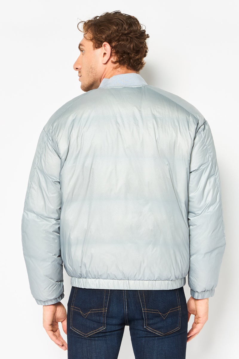 Selected Homme Men Oversize Micro Check Bomber Jacket, Metallic Grey - Image 3