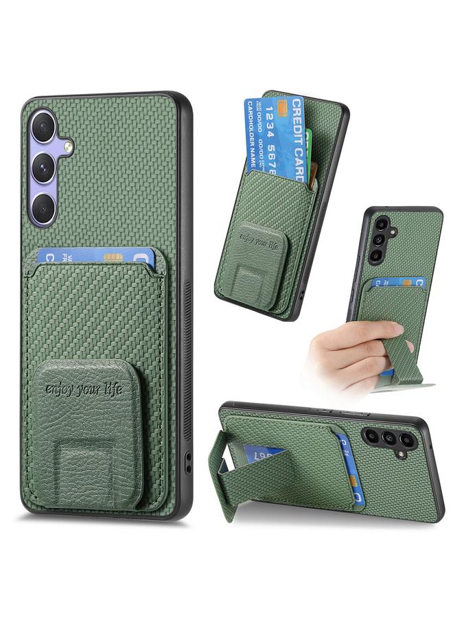 S-TOP Case For Samsung Galaxy S25 5G Carbon Fiber Card Bag Fold Stand Phone Case - Image 1