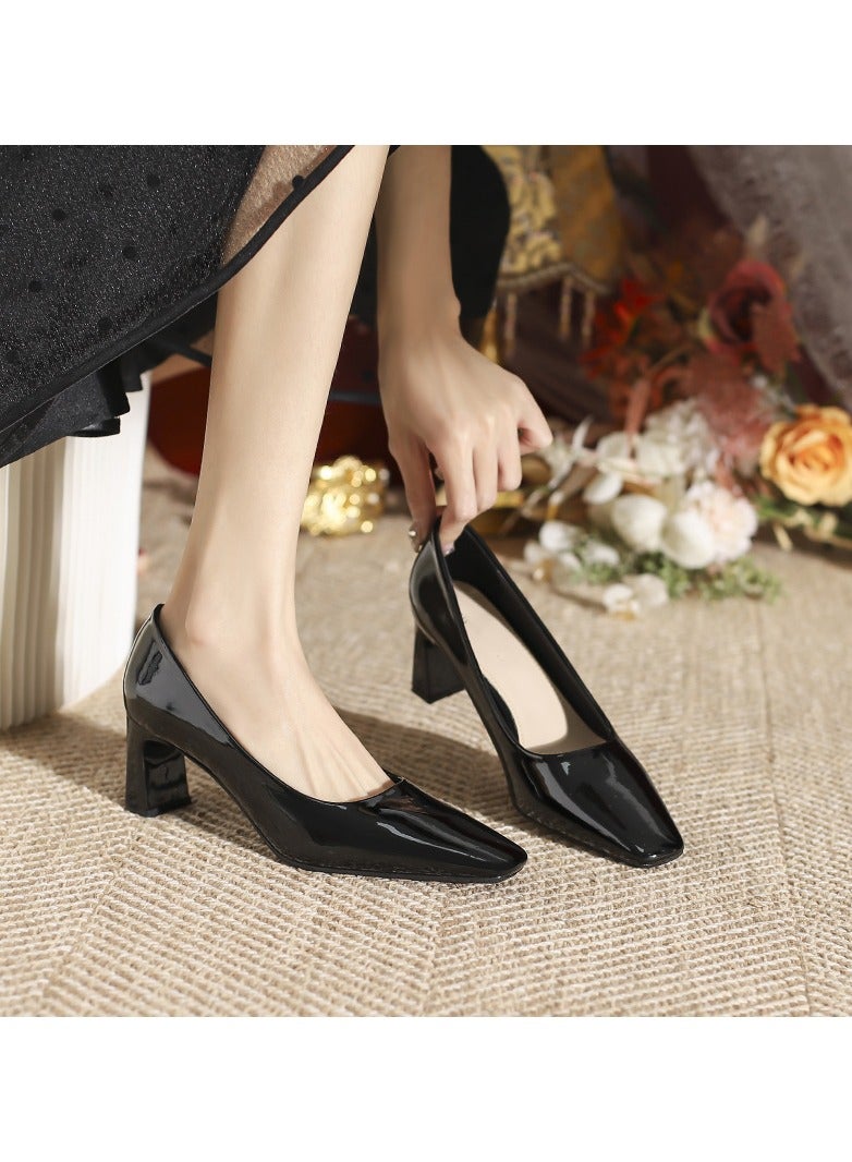 KUYING Single Shoe Women's Thick Heel Versatile Shoes  - Image 1