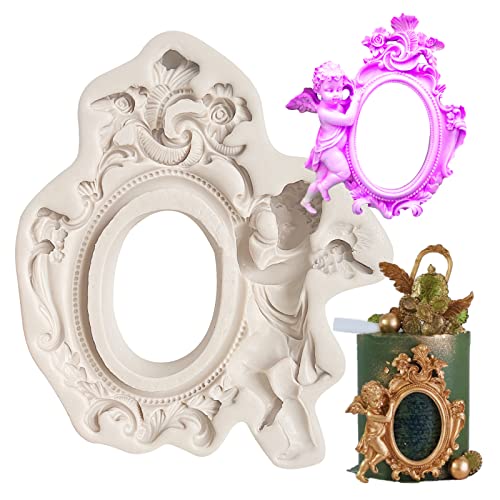 muyulin Angel Photo Frame Silicone Mold, Vintage Angel Baroque Frame Fondant Baking Mold for Cake Decoration Sugar Craft Gum Paste Polymer Clay Resin Home Decor - Image 1