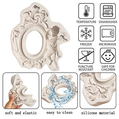 muyulin Angel Photo Frame Silicone Mold, Vintage Angel Baroque Frame Fondant Baking Mold for Cake Decoration Sugar Craft Gum Paste Polymer Clay Resin Home Decor - Image 3
