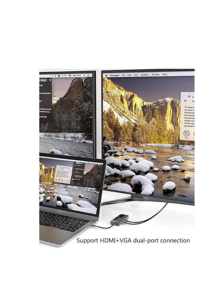 ماركة غير محددة موزع USB C، محول متعدد المنافذ 10 في 1 من النوع c مع HDMI 4K، توصيل طاقة PD، إيثرنت، Vga، مخرج صوت، 3 Usb، متوافق مع قارئ بطاقات SD/Micro SD  - Image 5