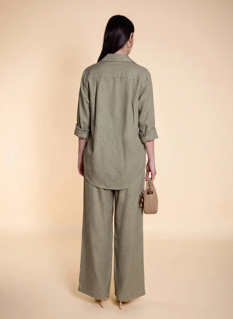 Shapes GREEN LINEN BLEND SHIRT SET for Women | Best Price UAE