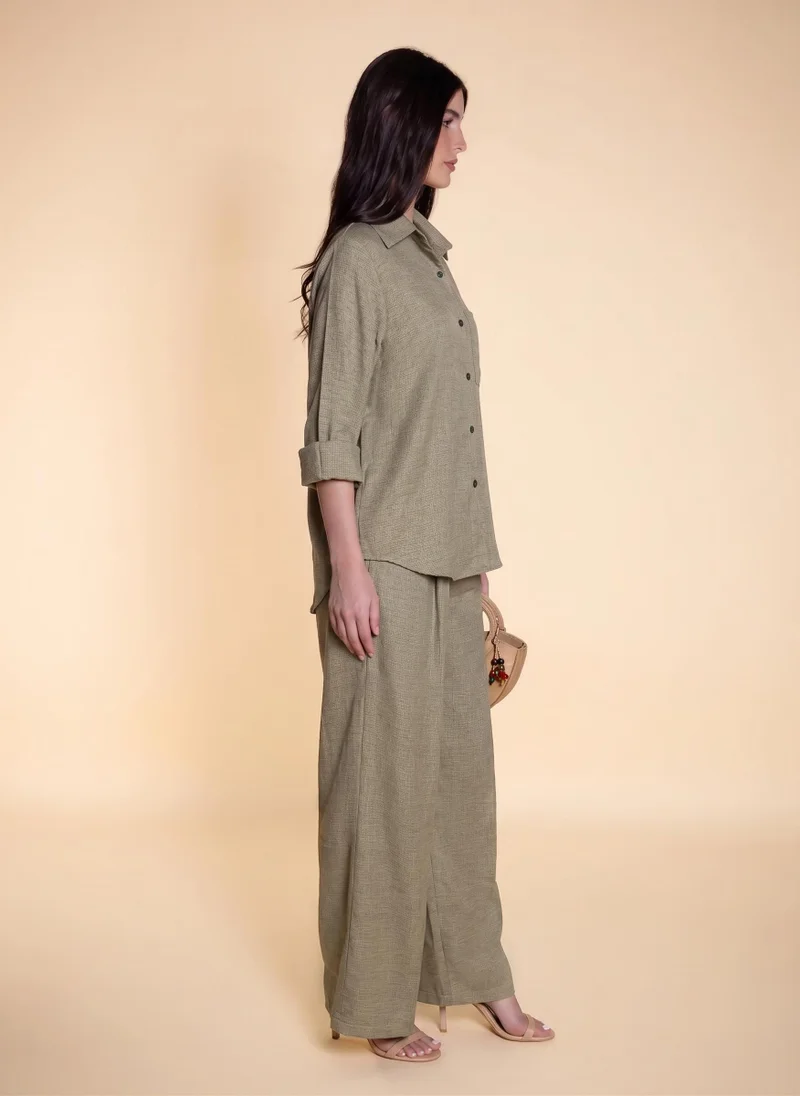 Shapes GREEN LINEN BLEND SHIRT SET for Women | Best Price UAE