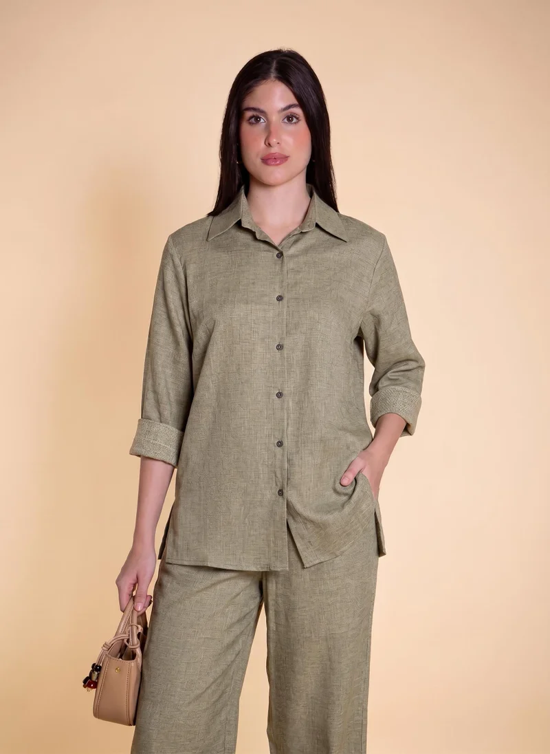 Shapes GREEN LINEN BLEND SHIRT SET for Women | Best Price UAE