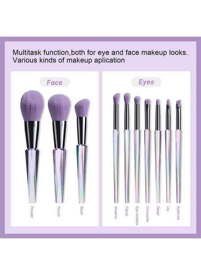 Oneleaf Makeup Brushes 10 Pcs Premium Synthetic Bristles Crystal Handle Kit,Kabuki Foundation Blending Face Powder Blush Concealers Eye Shadow Brush, Professional Brushes Set With Box (Crystal Handle) - Image 5