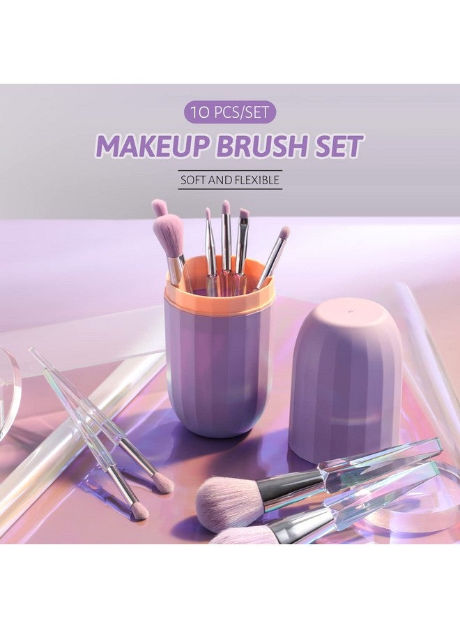 Oneleaf Makeup Brushes 10 Pcs Premium Synthetic Bristles Crystal Handle Kit,Kabuki Foundation Blending Face Powder Blush Concealers Eye Shadow Brush, Professional Brushes Set With Box (Crystal Handle) - Image 2