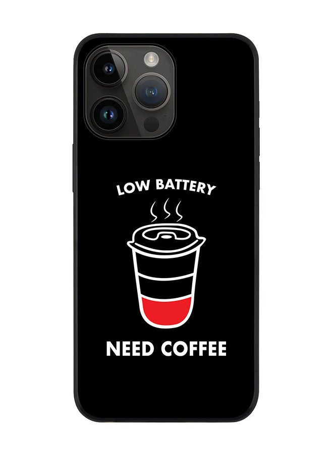 Stylizedd Rugged Black edge case for Apple iPhone 14 Pro Max Slim fit Soft Case Flexible Rubber Edges Anti Drop TPU Gel Thin Cover - Low battery need coffee - Image 1