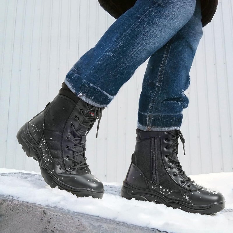 NORTIV 8 Men's Military Tactical Work Boots with Side Zipper - Black - Image 2