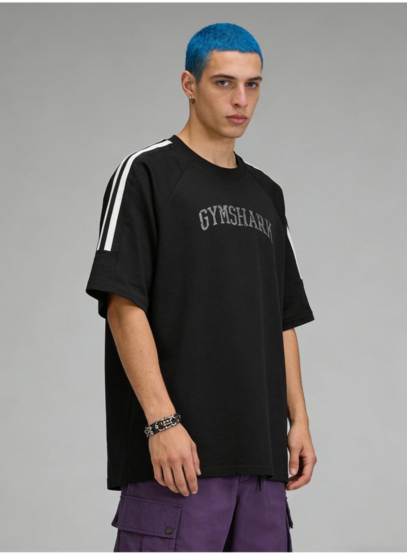 جيمشارك Loose T-shirts with LOGO, 300g double-yarn cotton loose T-shirts for men and women with the same paragraph, and 2 short-sleeved round neck shirts for leisure sports. - Image 4
