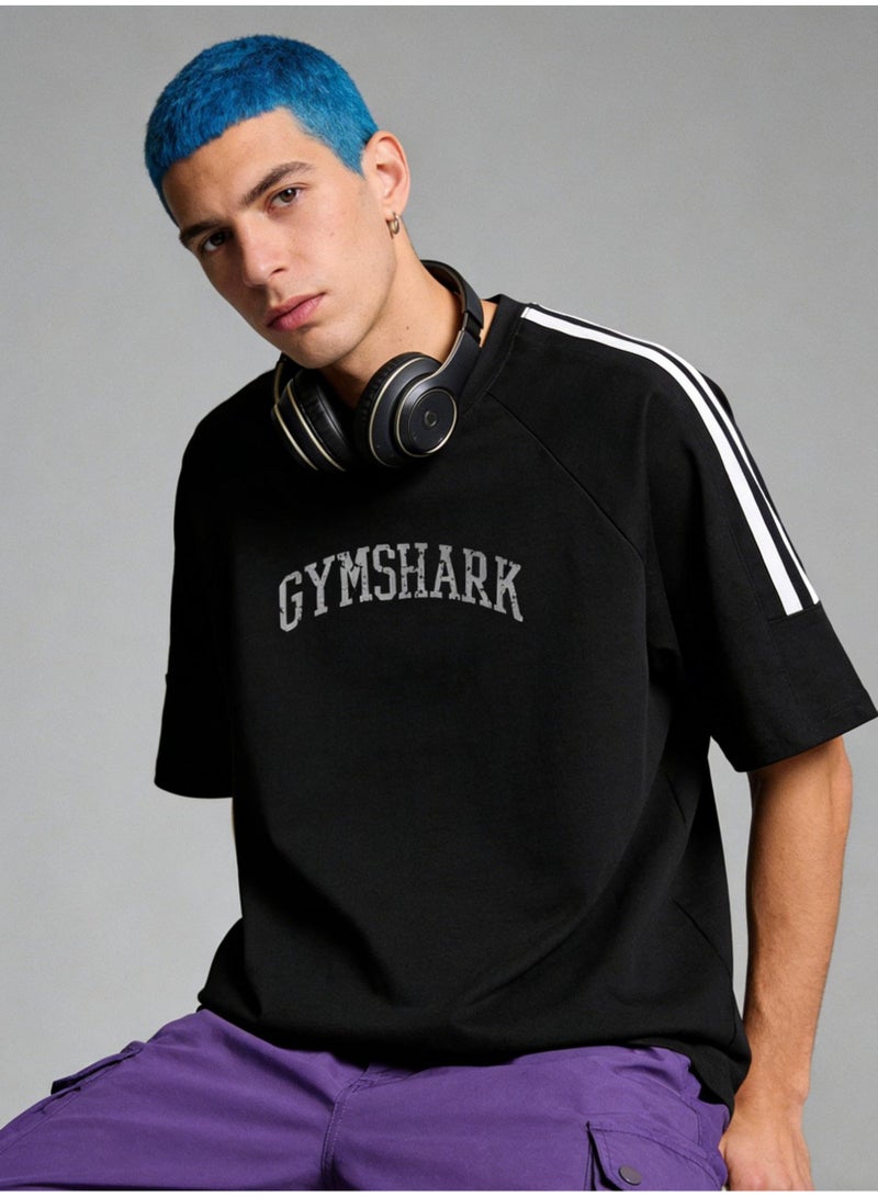 جيمشارك Loose T-shirts with LOGO, 300g double-yarn cotton loose T-shirts for men and women with the same paragraph, and 2 short-sleeved round neck shirts for leisure sports. - Image 5