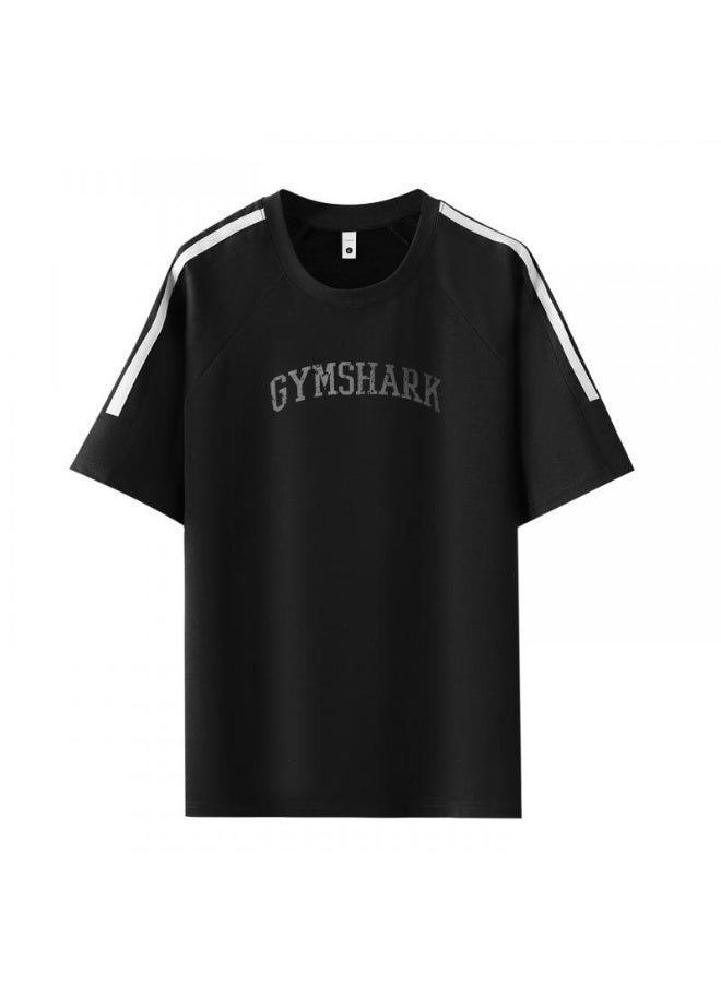 جيمشارك Loose T-shirts with LOGO, 300g double-yarn cotton loose T-shirts for men and women with the same paragraph, and 2 short-sleeved round neck shirts for leisure sports. - Image 2