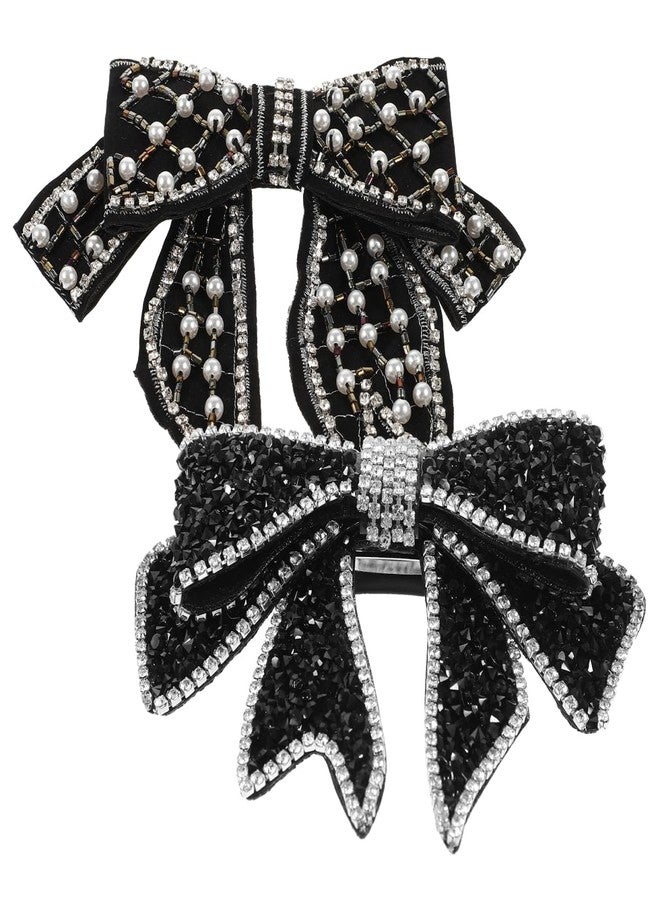 FOYTOKI Pearl, Fabric and Crystal Hair Clips - 2pcs Decorative Black Hair Accessories with Bows for Girls and Kids - Image 1