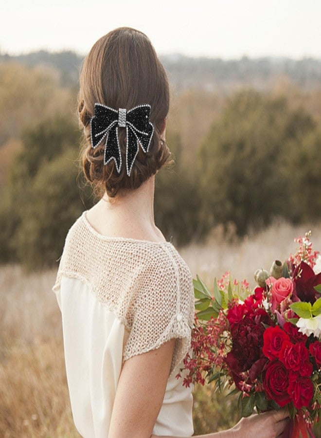 FOYTOKI Pearl, Fabric and Crystal Hair Clips - 2pcs Decorative Black Hair Accessories with Bows for Girls and Kids - Image 5