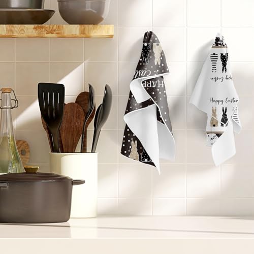 InIsaJace Happy Easter Kitchen Towels, Bunny Dish Towels Gifts for Cooking Cleaning Set of 4, Spring Rabbits Hand Towels with Hanging Loop for Bathroom Home Decor - Image 4