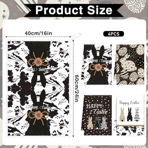 InIsaJace Happy Easter Kitchen Towels, Bunny Dish Towels Gifts for Cooking Cleaning Set of 4, Spring Rabbits Hand Towels with Hanging Loop for Bathroom Home Decor - Image 2