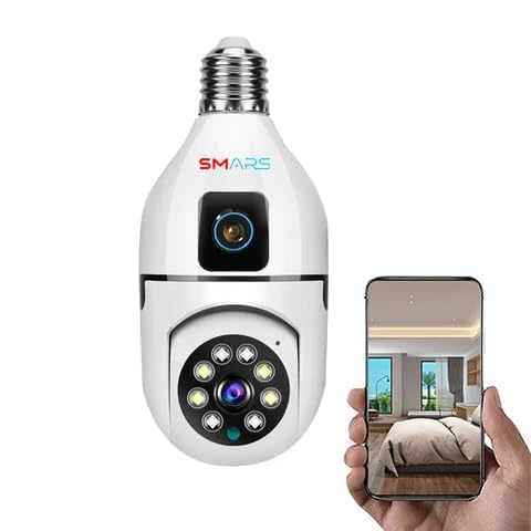 smars 5+5 MP Dual Lens HD WiFi Bulb Holder CCTV Camera | MS014 Colour Night Vision | Two Way Audio | Audio & Video Recording | AI Motion Detection | 360° View - Image 1