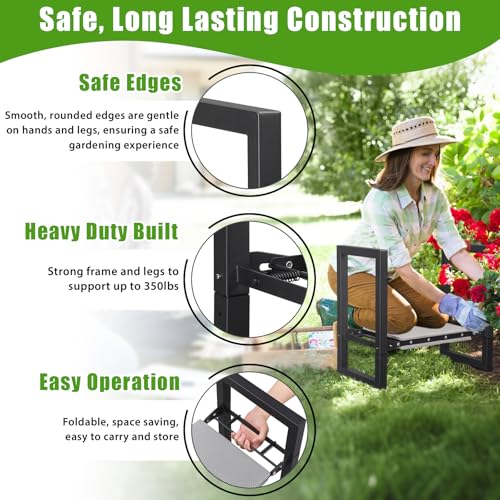 Lilyvane Garden Kneeler and Seat, 12.7" Wide Folding Heavy Duty Gardening Bench with Handles for Kneeling and Seat, Multifunctional Kneeler Stool for Women Seniors,Relieve Knee Back Pain,Gardening Tools Gifts - Image 5