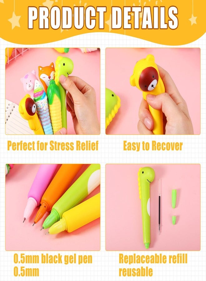 PerKoop 40 Pcs Squishy Pens Squeeze Kawaii with Refills Squeeze Stress Supplies Cartoon Animal Stationary Gel Ink with 40 Replacement Refills Accessories - Image 2