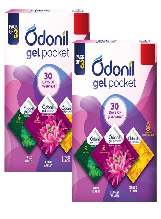 Odonil Gel Pocket Mix - 60g (10g x 6) | Assorted pack of 3 new fragrances | Infused with Essential Oils | Germ Protection | Lasts Up to 30 days | Air Freshener for Bathroom, Toilet, Home & Office - Image 1