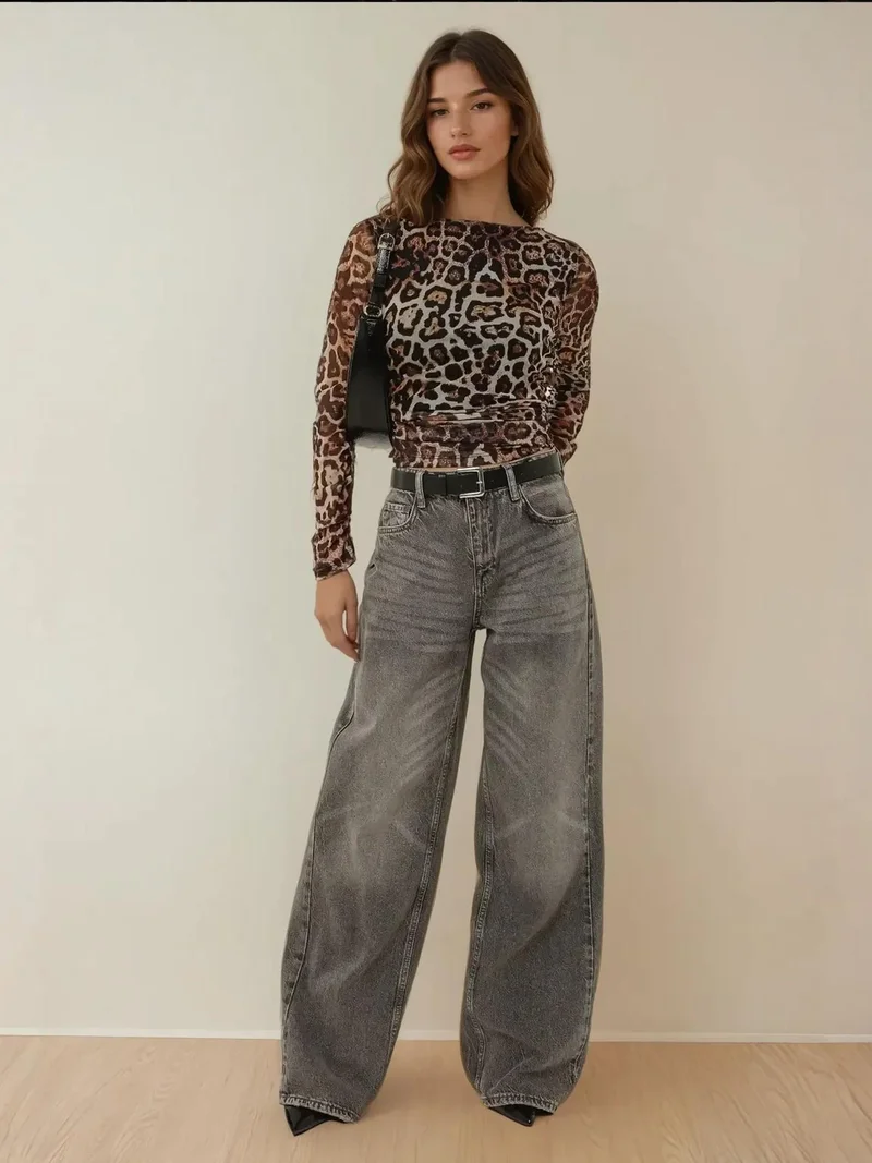 HICCUP Leopard Print Boat Neck Draped Top