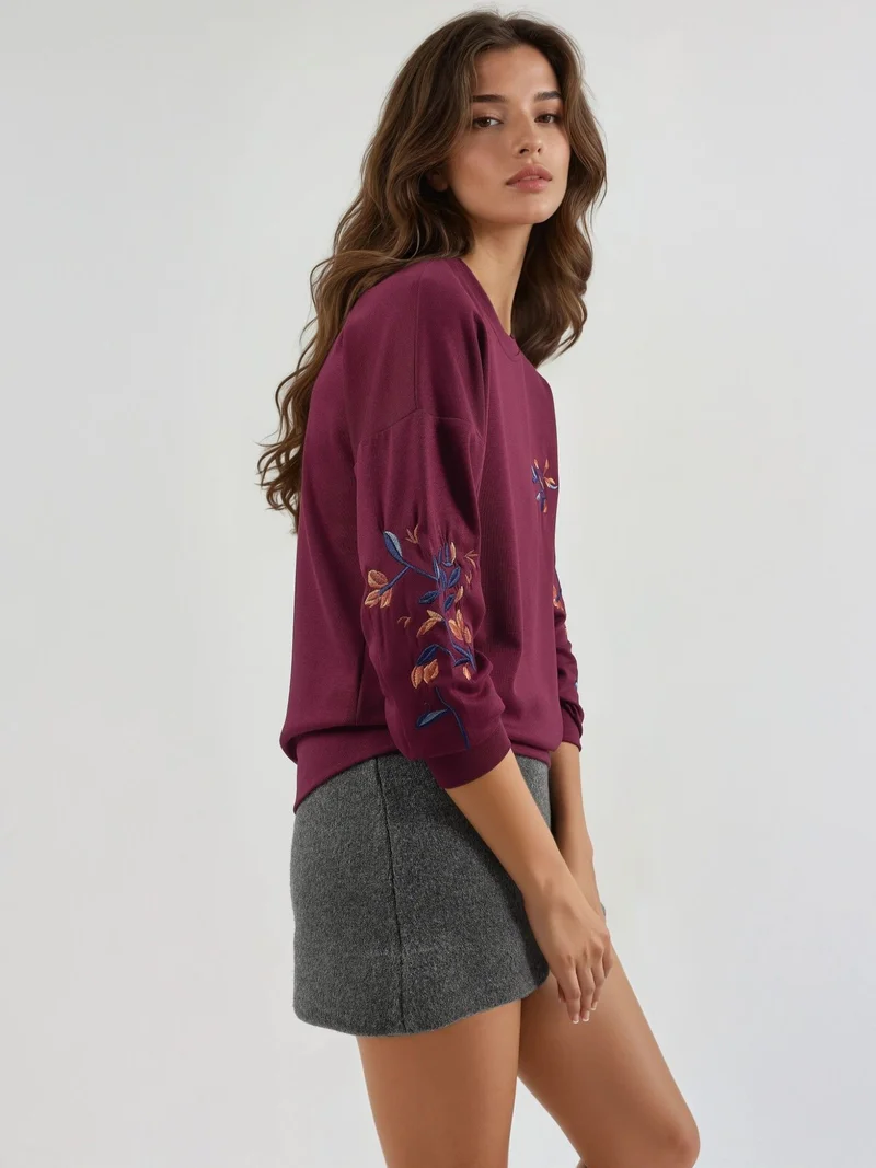 HICCUP Modal Touch Crew Neck Embroidered Sweatshirt Bersan Collection