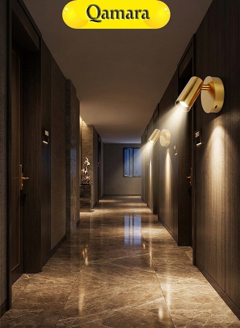 QAMARA Rechargeable LED Wall Lamp - 350° Rotatable Reading Light - 3 Color Dimmable - Gold - Image 5