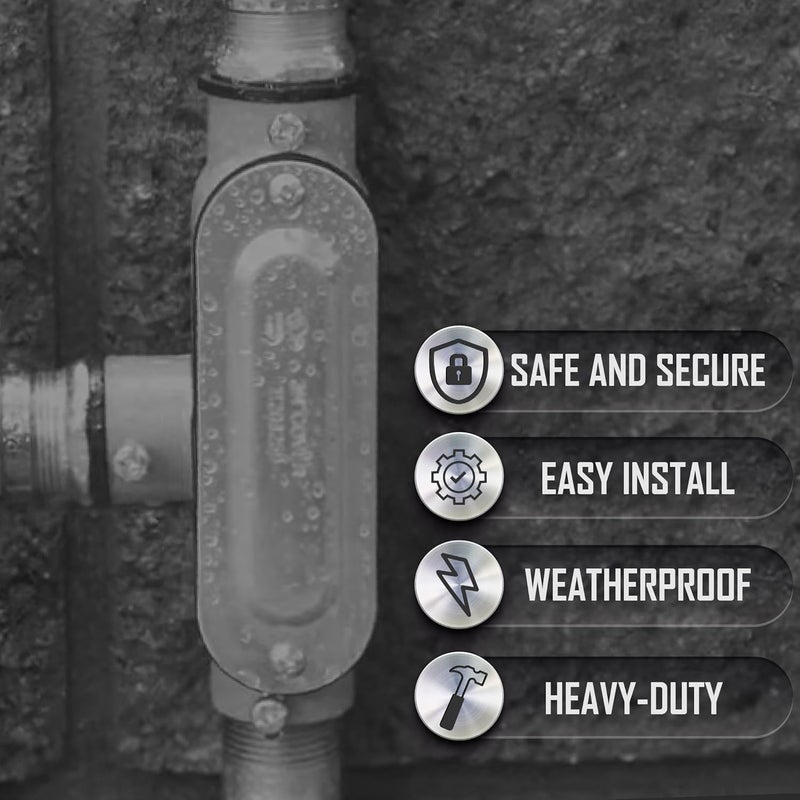 TayMac RLT125 Threaded T Type Conduit Body, Die Cast Aluminum, Stamped Steel Cover, 1 4-Inch , Gray - Image 4