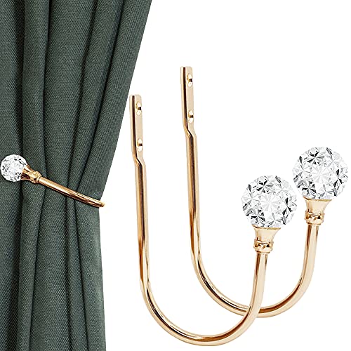 KOLAKO Curtain Holdbacks, Crystal Curtain Tieback Hooks Gold Metal Decorative Drapery Curtain Holder Window Treatment Holdback for Home Office - Image 1