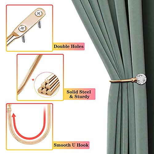 KOLAKO Curtain Holdbacks, Crystal Curtain Tieback Hooks Gold Metal Decorative Drapery Curtain Holder Window Treatment Holdback for Home Office - Image 5
