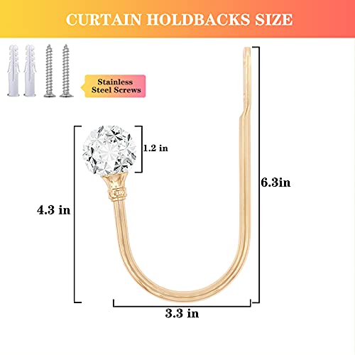 KOLAKO Curtain Holdbacks, Crystal Curtain Tieback Hooks Gold Metal Decorative Drapery Curtain Holder Window Treatment Holdback for Home Office - Image 2