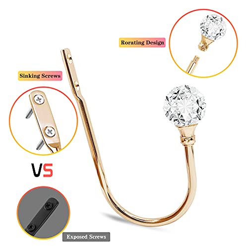 KOLAKO Curtain Holdbacks, Crystal Curtain Tieback Hooks Gold Metal Decorative Drapery Curtain Holder Window Treatment Holdback for Home Office - Image 4