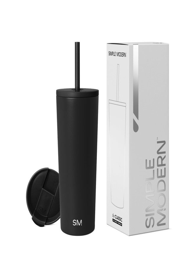 Simple Modern Insulated Tumbler with Lid and Straw | Iced Coffee Cup Reusable Stainless Steel Water Bottle Travel Mug | Gifts for Women Men Her Him | Classic Collection | 24oz | Midnight Black - Image 1