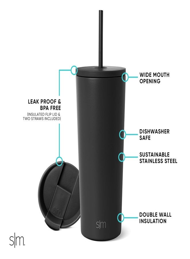 Simple Modern Insulated Tumbler with Lid and Straw | Iced Coffee Cup Reusable Stainless Steel Water Bottle Travel Mug | Gifts for Women Men Her Him | Classic Collection | 24oz | Midnight Black - Image 2
