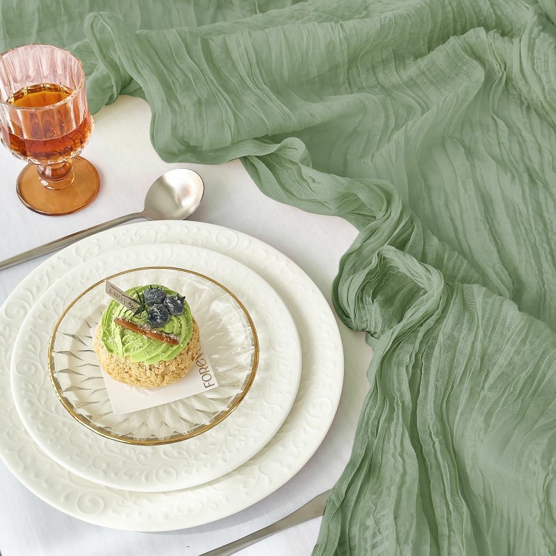 IVAPUPU 2 Pcs Cheesecloth Table Runner - 10ft Sage Green Easter Decor Boho Gauze Cheese Cloth Table Runners for Baby Shower Decorations Wedding Party Spring Garden Farmhouse - Image 2