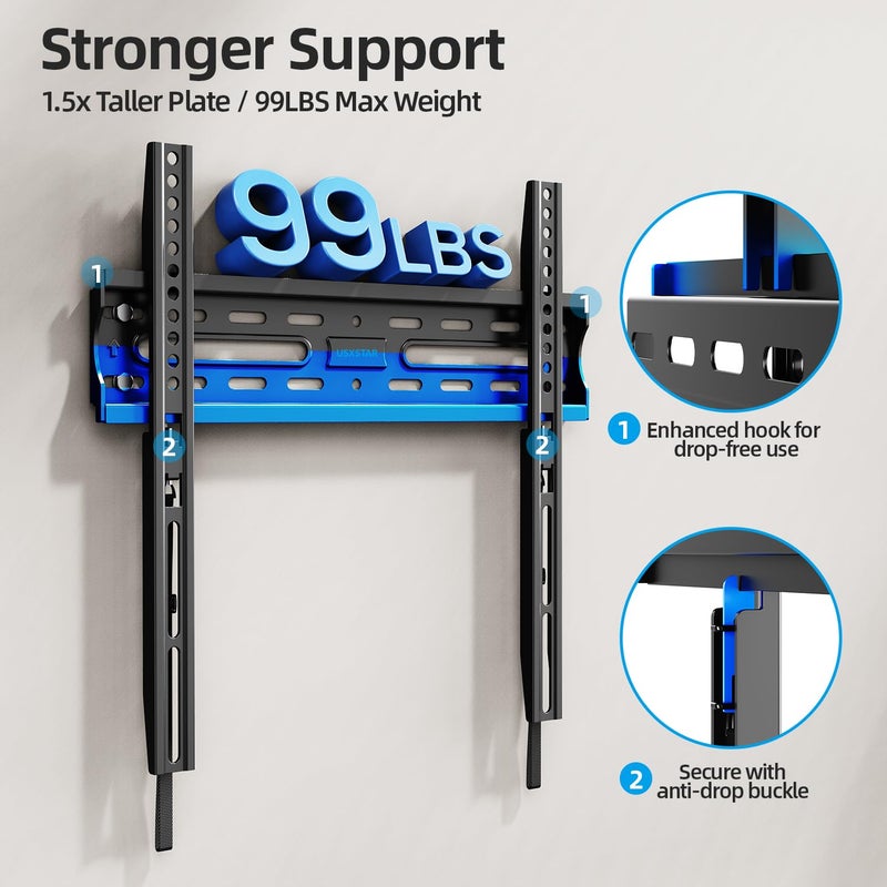 USX STAR Fixed TV Wall Mount for Most 26-60 Inch Screen, Low Profile TV Mount with Quick Release Lock, Ultra Slim Wall Mount Bracket, Max VESA 400x400mm, Holds up to 99 lbs, up to 16â€Wood Studs by USX STAR - Image 2