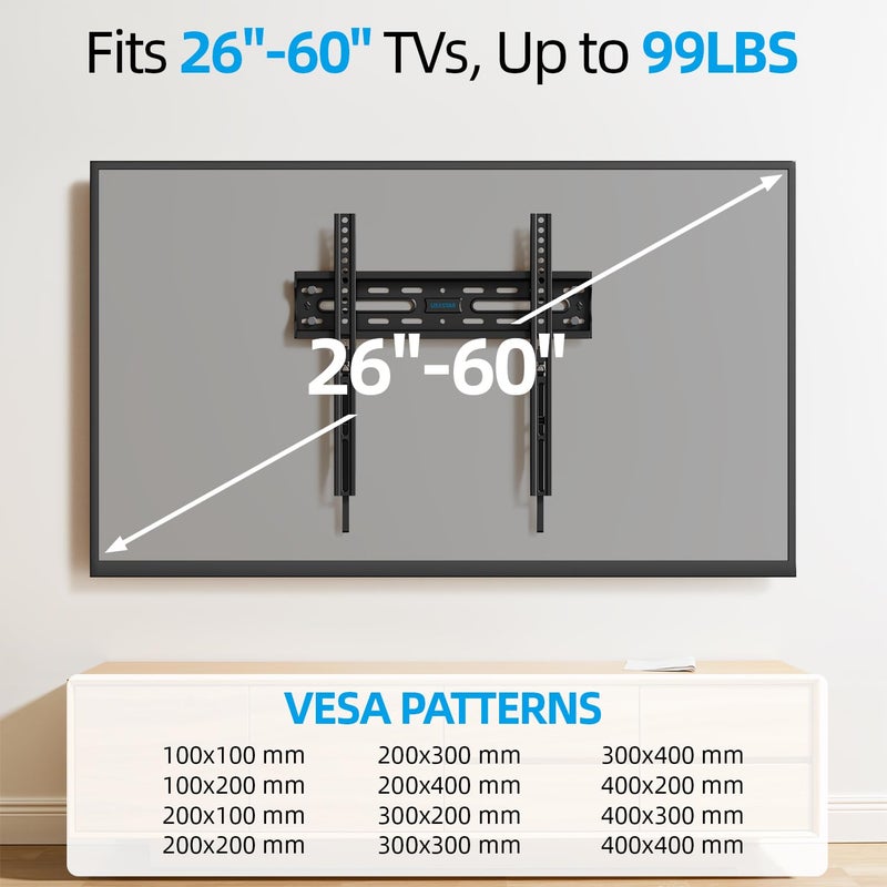 USX STAR Fixed TV Wall Mount for Most 26-60 Inch Screen, Low Profile TV Mount with Quick Release Lock, Ultra Slim Wall Mount Bracket, Max VESA 400x400mm, Holds up to 99 lbs, up to 16â€Wood Studs by USX STAR - Image 4
