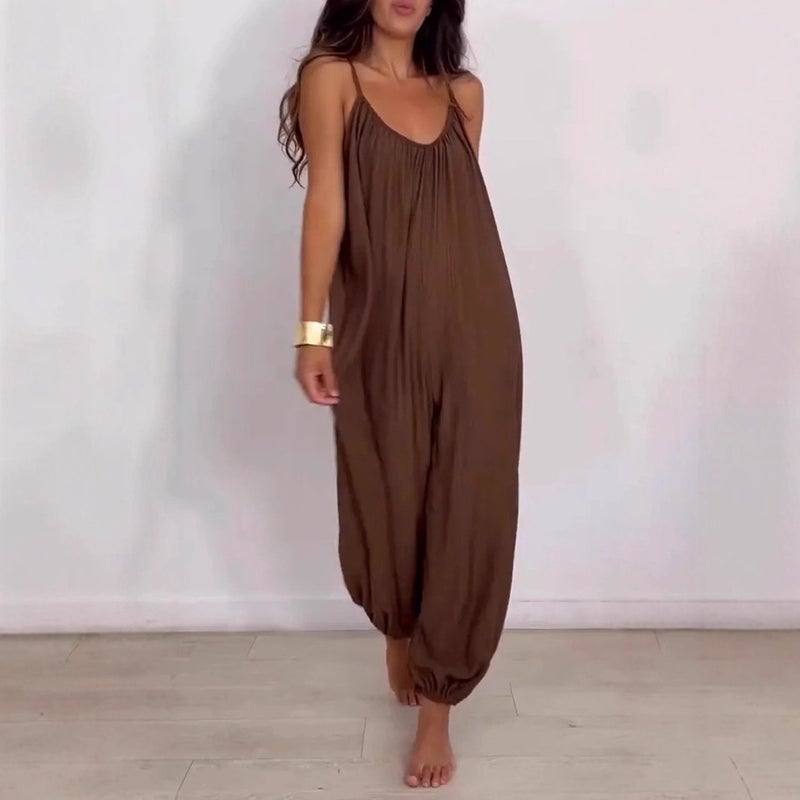 Women's Casual Solid Color Sleeveless Wide Leg Jumpsuit - Image 1