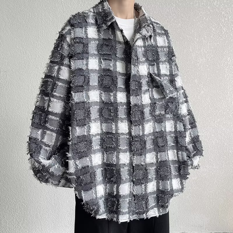 Niche Tassel Plaid Long-Sleeved Shirt Trendy Brand Casual Chanel Style Shirt Jacket For Men And Women Couple Plaid - Image 3
