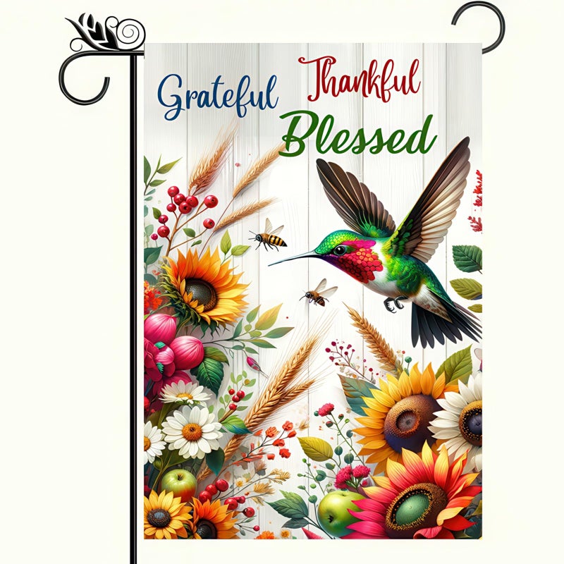 BlissYard Grateful Thankful Blessed Garden Flag 12x18 Inch Double Sided Yard Flag with Hummingbird and Sunflower Design for Spring Summer Outdoor Farmhouse Lawn Porch Decoration - Image 1