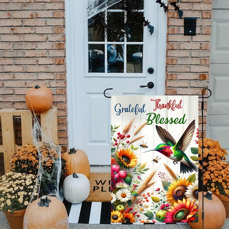 BlissYard Grateful Thankful Blessed Garden Flag 12x18 Inch Double Sided Yard Flag with Hummingbird and Sunflower Design for Spring Summer Outdoor Farmhouse Lawn Porch Decoration - Image 4