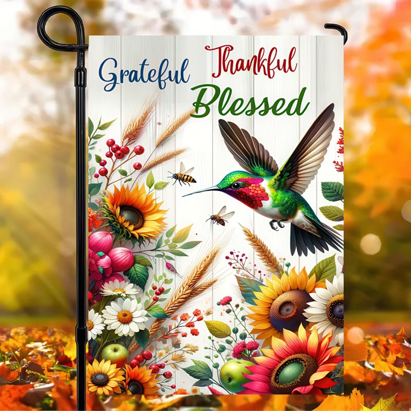 BlissYard Grateful Thankful Blessed Garden Flag 12x18 Inch Double Sided Yard Flag with Hummingbird and Sunflower Design for Spring Summer Outdoor Farmhouse Lawn Porch Decoration - Image 2