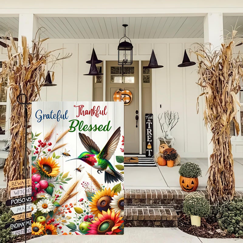 BlissYard Grateful Thankful Blessed Garden Flag 12x18 Inch Double Sided Yard Flag with Hummingbird and Sunflower Design for Spring Summer Outdoor Farmhouse Lawn Porch Decoration - Image 3