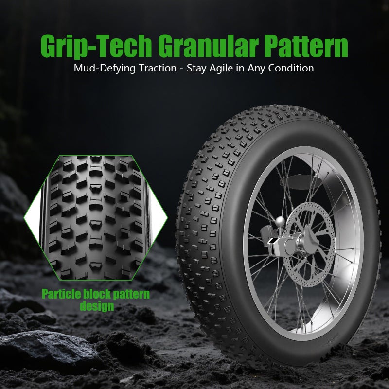 kulifoo Fat Tire Electric Bike Tires 20x4.0 2-Pack All Terrain Puncture Proof Ebike Tires with Deep Tread, Wear-Resistant for Snow/Sand/Beach/Off-Road - 20 inch Compatible with Fat Tire Bikes - Image 4