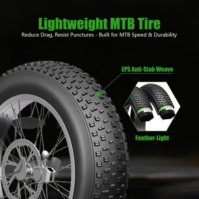 kulifoo Fat Tire Electric Bike Tires 20x4.0 2-Pack All Terrain Puncture Proof Ebike Tires with Deep Tread, Wear-Resistant for Snow/Sand/Beach/Off-Road - 20 inch Compatible with Fat Tire Bikes - Image 3