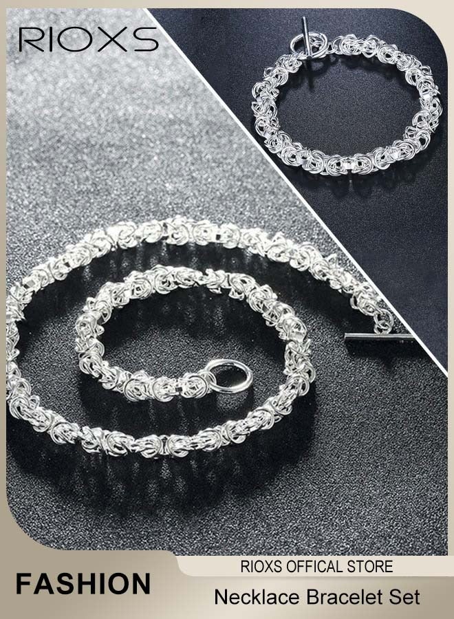 RIOXS Men Link Chain Jewelry Set Silver Plated OT Buckle Necklace Bracelet Set Fashion Short Thick Chain Party Accessories  - Image 2