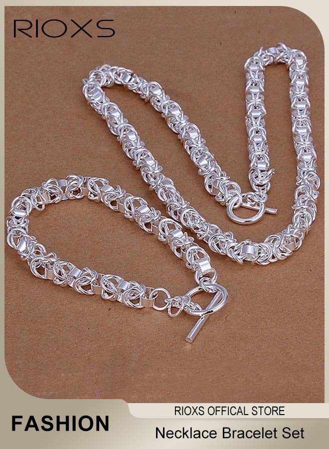 RIOXS Men Link Chain Jewelry Set Silver Plated OT Buckle Necklace Bracelet Set Fashion Short Thick Chain Party Accessories  - Image 1