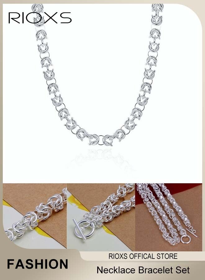 RIOXS Men Link Chain Jewelry Set Silver Plated OT Buckle Necklace Bracelet Set Fashion Short Thick Chain Party Accessories  - Image 4